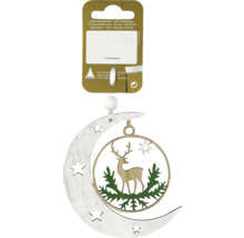 Ornament decorativ de Crăciun cu motiv de cerb și pandantiv în formă de lună