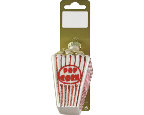 Decorațiune pungă de popcorn cu agățătoare sticlă 5,5x10 cm alb/roșu