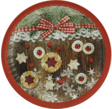 Platou rotund decorativ cu motive de biscuiți de Crăciun
