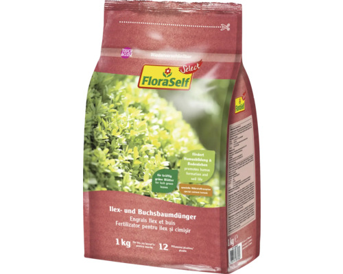 Îngrășământ pentru buxus FloraSelf Select 1 kg Îngrășământ pentru ilex și cimișir FloraSelf într-un ambalaj de 1 kilogram
