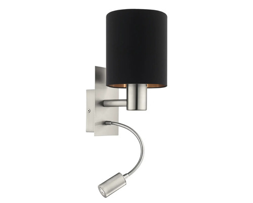 Aplică perete interior Pasteri E27 1x40W & LED integrat 3,8W, 320 lumeni, negru/nichel satinat Aplică perete interior Pasteri E27 1x40W & LED integrat 3,8W, 320 lumeni, negru/nichel satinat