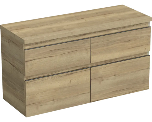 Dulap bază lavoar baie suspendat Jungborn TRENTA 120 cm PAL stejar Halifax mâner negru Dulap inferior de lavabo cu patru sertare