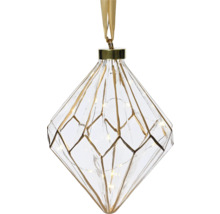Pandantiv din sticlă în formă de diamant cu iluminare integrată și panglică de agățat