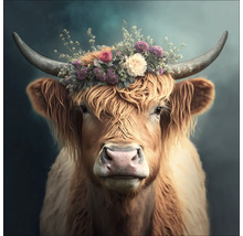 Tablou sticlă Flower Highland Cattle 60x80 cm