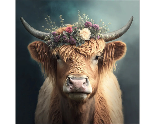 Tablou sticlă Flower Highland Cattle 60x80 cm