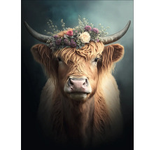 Tablou sticlă Flower Highland Cattle 60x80 cm