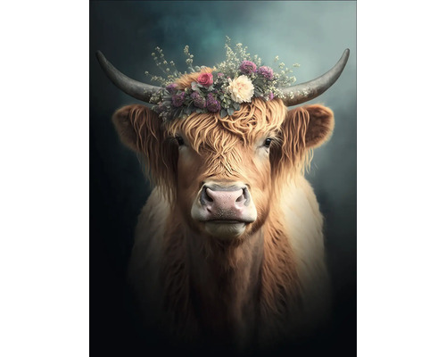 Tablou sticlă Flower Highland Cattle 60x80 cm
