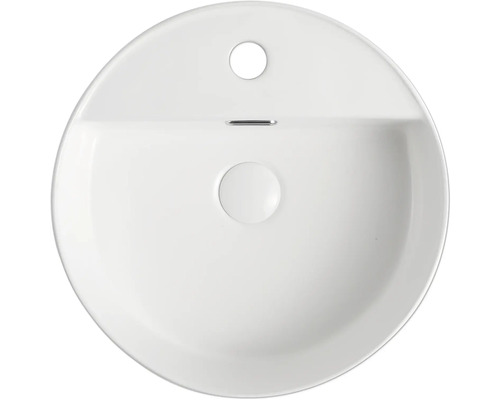 Lavabo ceramic rotund pentru montaj pe perete cu preaplin