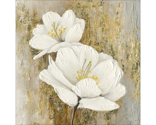 Tablou canvas Gold White Flowers I 40x40 cm