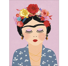 Ilustrație cu o femeie cu flori în păr, cercei și colier