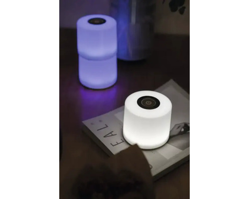 Două lămpi de masă rotunde cu diferite culori de lumină