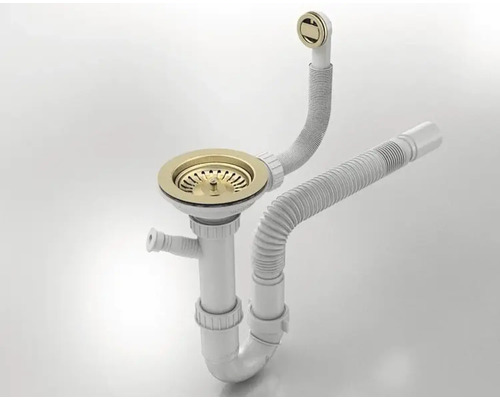 Sifon flexibil cu ventil și preaplin Ø90 racord pentru mașina de spălat vase/rufe auriu