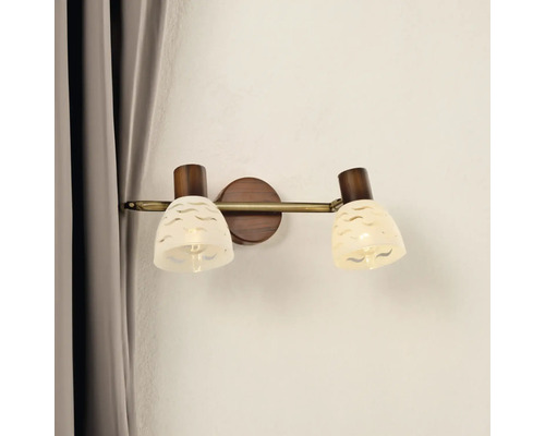 Lămpi de perete cu două lumini, lemn și sticlă