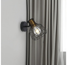 Lampa de perete neagră cu cușcă metalică și lumină