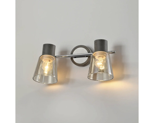 Lumină de perete cu două brațe cu abajururi din sticlă