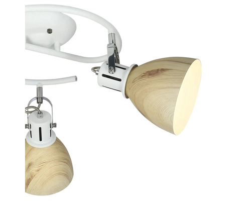 Lumină de tavan cu aspect de lemn și mai multe spoturi