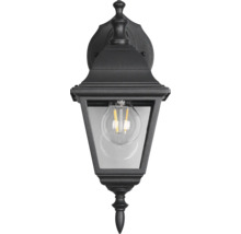 Lumină de perete externă neagră cu abajur din sticlă transparentă și bec decorativ