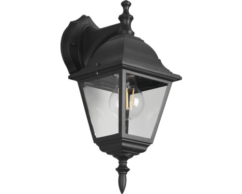 Lumină de perete exterior neagră cu sticlă transparentă și bec decorativ