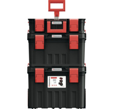 Cutie de scule neagra stivuibila cu mâner rosu