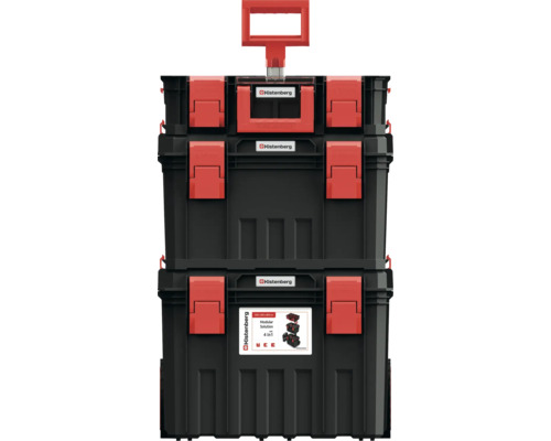 Cutie de scule neagra stivuibila cu mâner rosu