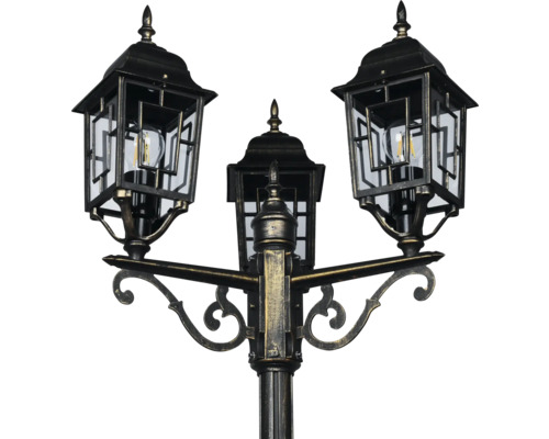 Stâlp iluminat cu felinare Volturno E27 max. 3x60W, 200 cm, ruginiu antic Lampă de grădină cu trei brațe din metal și sticlă