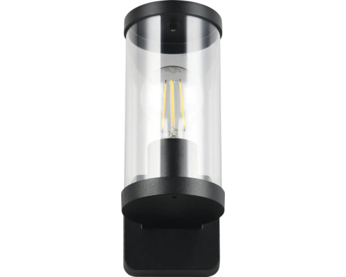 Lampa de perete neagră cu abajur transparent și bec