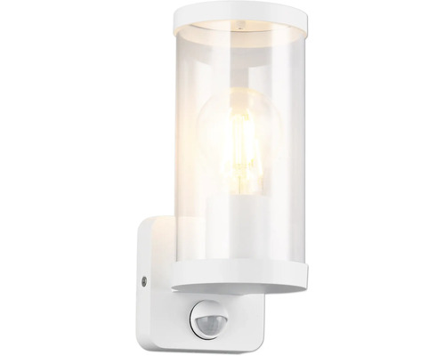 Lumină de perete albă cu detector de mișcare și abajur transparent