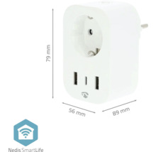 Dimensiunile unui adaptor de priză alb Nedis SmartLife cu porturi USB