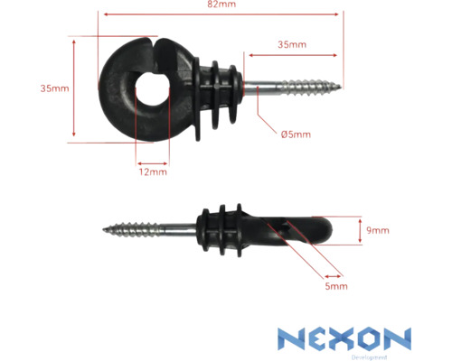 Imagine a unui izolator de gard electric cu șurub și indicații de dimensiune