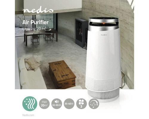 Purificator de aer Nedis într-un living luminos