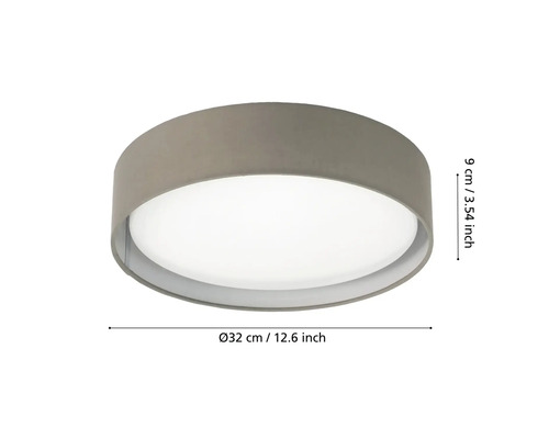 Plafonieră rotundă cu un diametru de 32 de centimetri și o înălțime de 9 centimetri