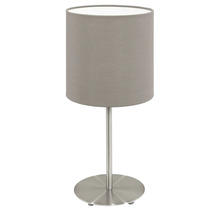 Lampă de masă cu abajur din material textil și bază metalică