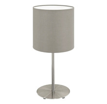 Lampă de masă cu abajur rotund și bază metalică
