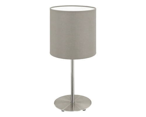 Lampă de masă cu abajur rotund și bază metalică