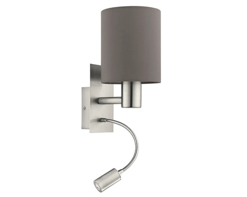 Aplică perete interior Pasteri 1xE27 max. 40W, 1XLED integrat 3,8W, 320 lumeni, brun antracit/textil Aplică perete interior Pasteri 1xE27 max. 40W, 1XLED integrat 3,8W, 320 lumeni, brun antracit/textil