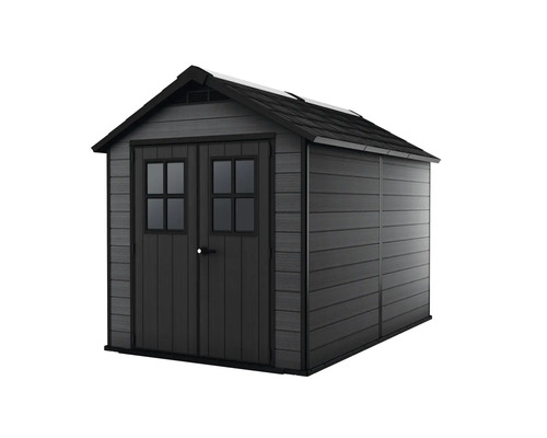 Căsuță de grădină din plastic cu ușă dublă și ferestre