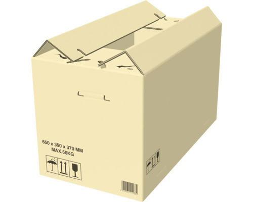 Cutie de carton cu dimensiunile 650 x 350 x 370 milimetri și o greutate maximă de 50 kilograme