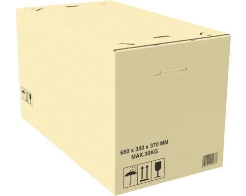 Cutie de carton cu dimensiunile 650 x 350 x 370 milimetri și o greutate maximă de 30 kilograme