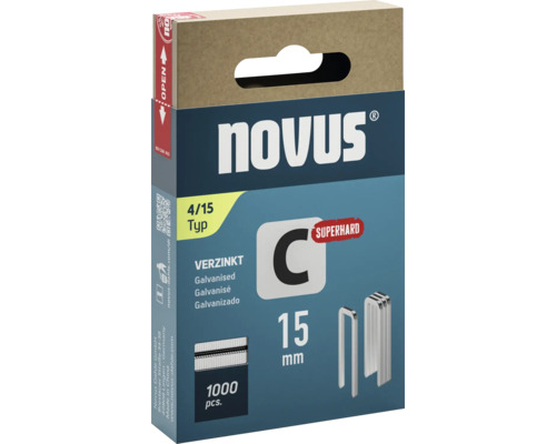 Capse Novus tip 4/15 galvanizate, 1000 bucăți, 15 mm