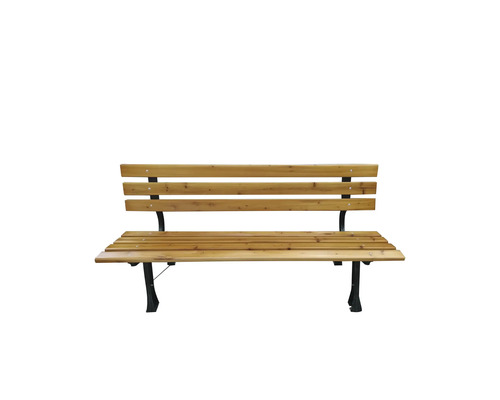 Bancă de grădină din lemn cu spătar și picioare metalice