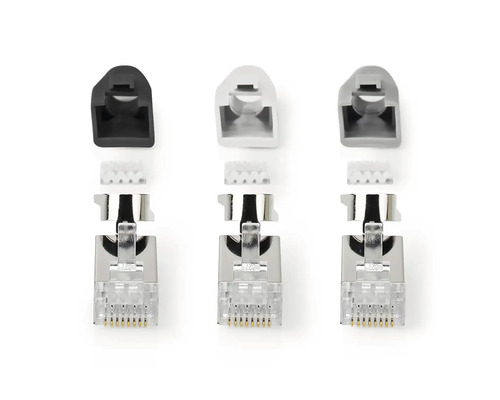 Trei conectori de rețea cu protecție la îndoire și ajutor pentru introducere