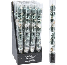 Set de globuri de Crăciun cu motive de Moș Crăciun și brad de Crăciun în suport