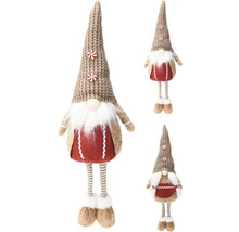 Trei păpuși din material textil în formă de pitic cu picioare în dungi, barbă și căciulă