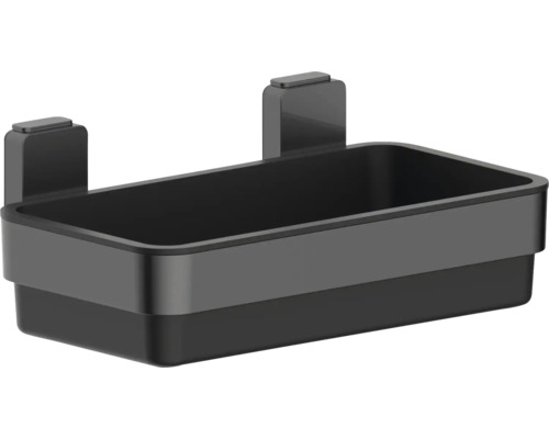 Coș de duș negru cu suport pentru depozitarea articolelor de baie.