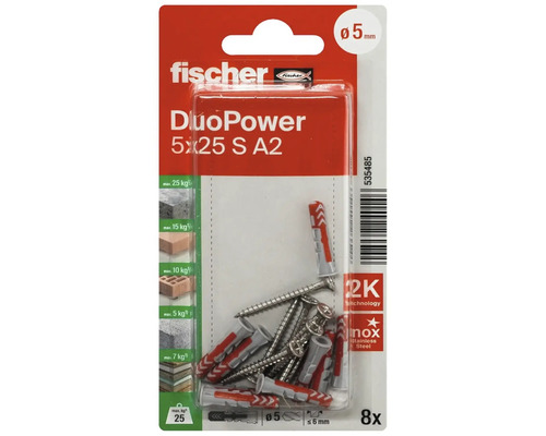 Fischer DuoPower dibluri 5x25 cu șuruburi, 8 bucăți