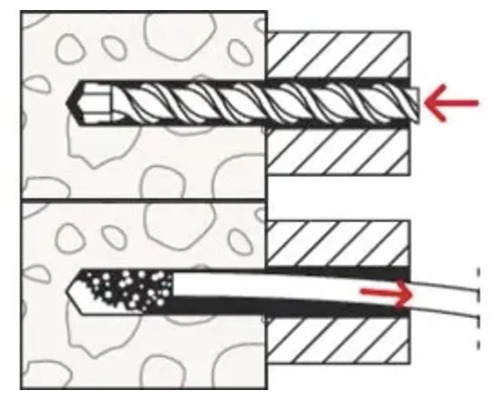 Ilustrație a unui diblu fixat într-un perete