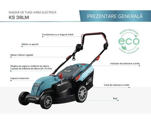 Mașină de tuns iarba electrică cu coș colector și sigiliu Eco