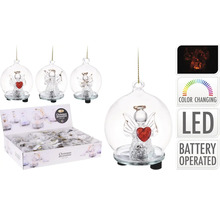 Ornament de brad de Crăciun înger cu iluminare LED în glob de sticlă, funcționează cu baterii