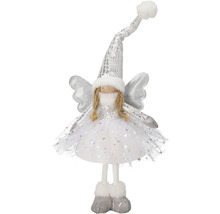 Înger decorativ de Crăciun cu pălărie argintie și aripi albe.