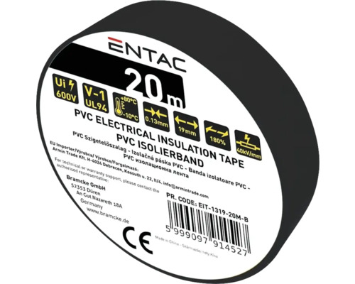 Rola bandă izolatoare PVC neagră cu o lungime de 20 de metri